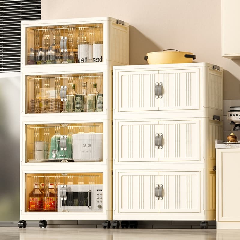 haosin 45cm organizadora armario armazenamento dobrável empilhavel com porta rodinhas multiuso 2 portas