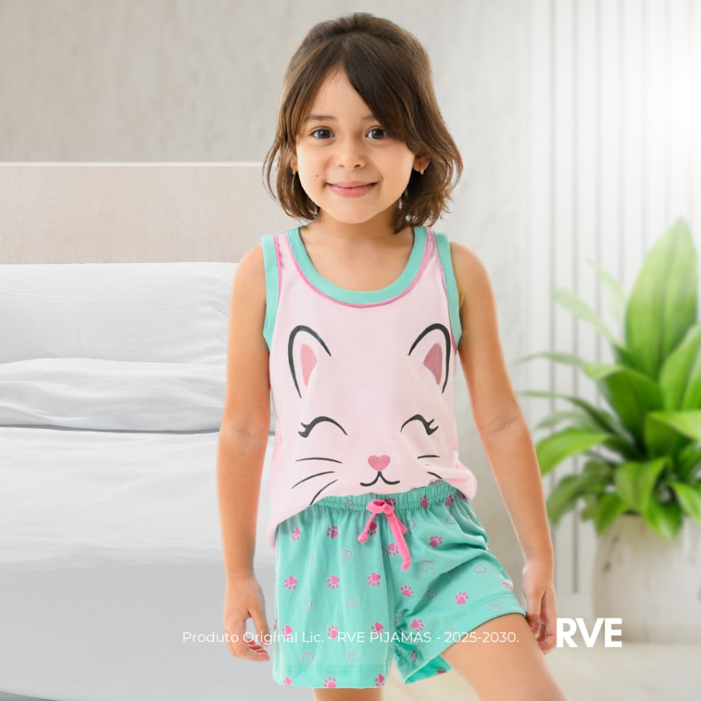 Baby Doll Infantil Pijama Menina Conjunto Kit Short Blusa Estampado Confortável Verão Bichinhos RVE