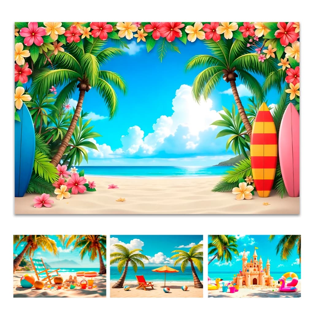 Painel Fotográfico Retangular Praia Verão Em Tecido 1,5 x 2,2 Mt