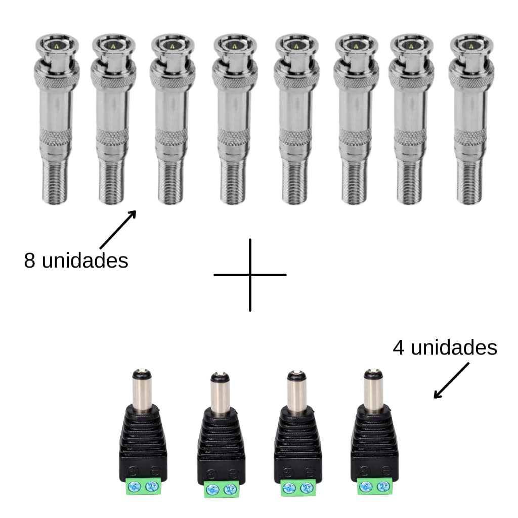 KIT 8 Conectores BNC Mola e Parafuso + 4 Conectores P4 borne