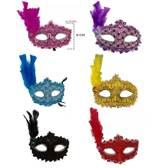 Mascara Veneziana Gala Com Pena Luxo Hiperfesta