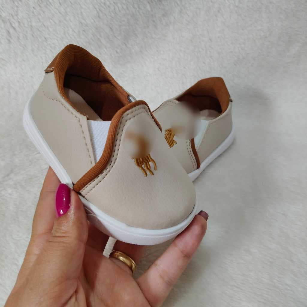 Tenis calce facil iate bege infantil casual bordado bebê