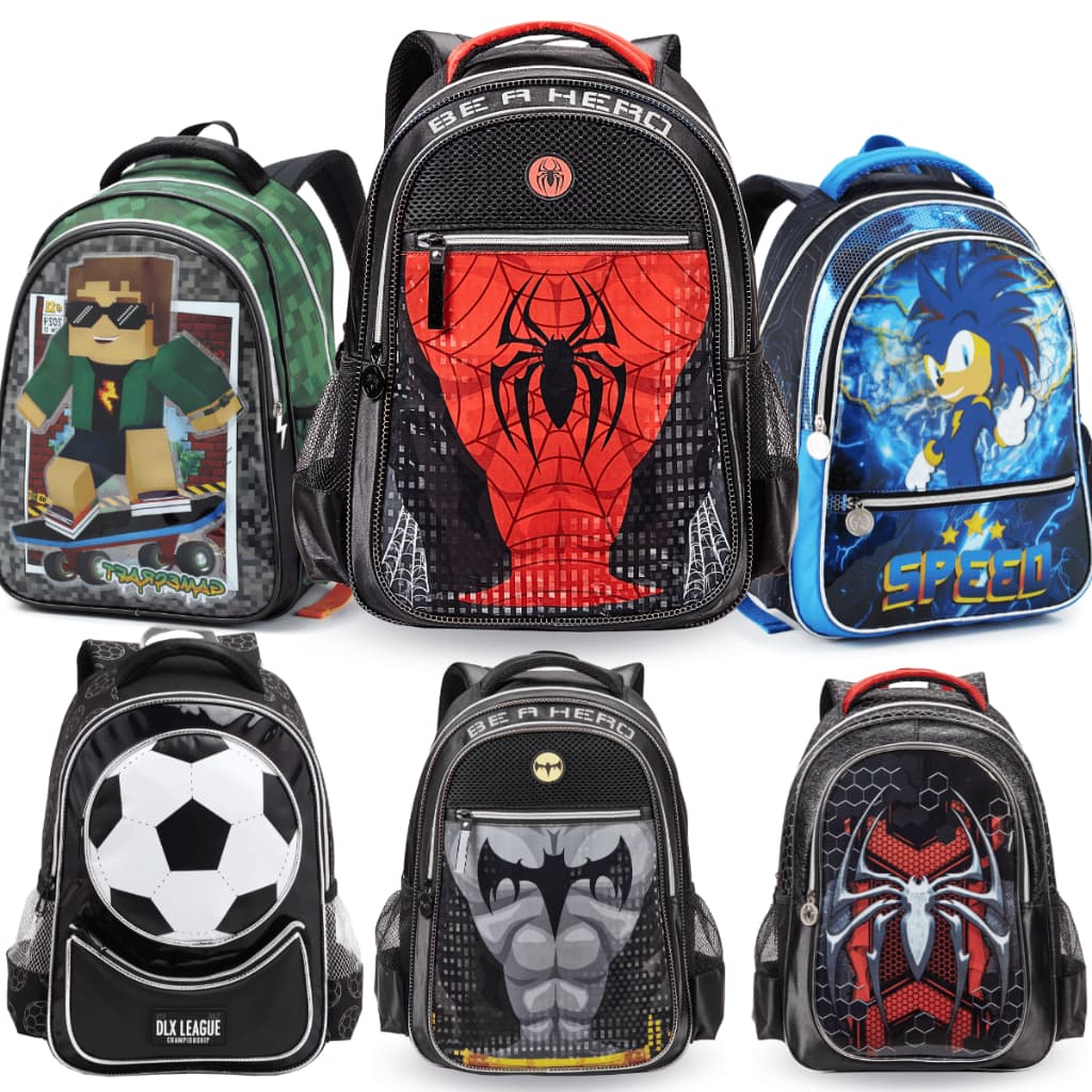 Mochila Escolar Infantil Menino Aranha Spider Morcego Bat Minecraft Sonic Grande Pequena Pré Creche