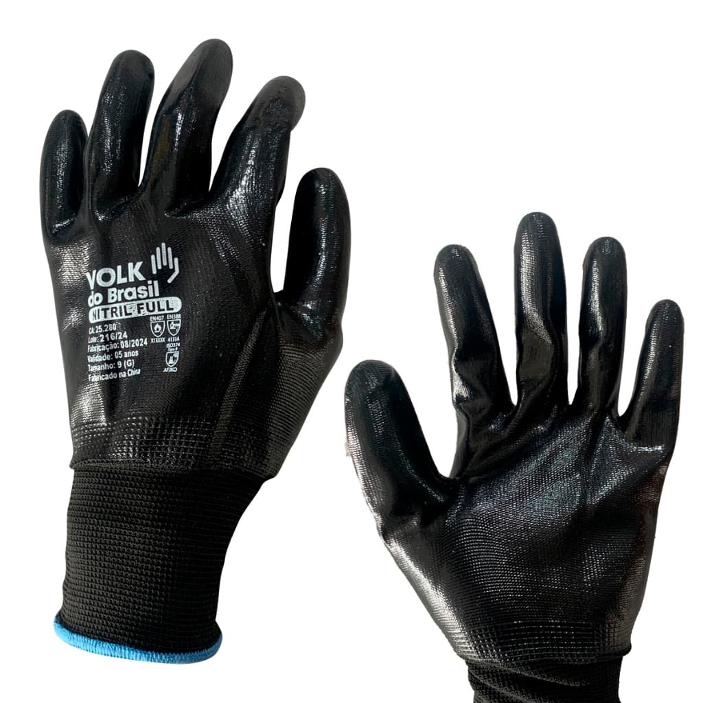 Luva Nitril Full Multitato Preta Banho Nitrílico Impermeável