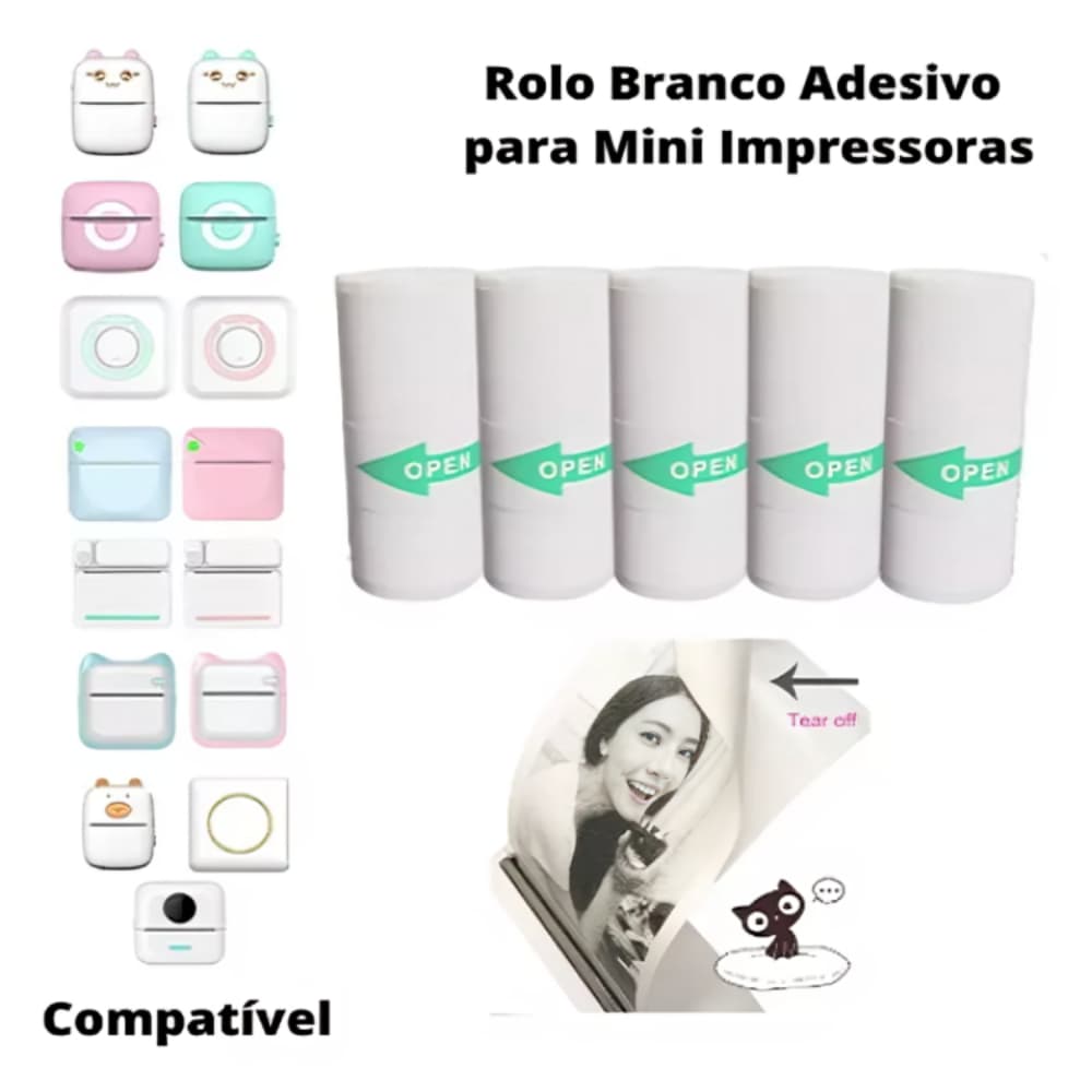 Kit Bobina Etiqueta Térmica 57mm Branco Ou Colorido Rolo Para Mini Impressora Portátil
