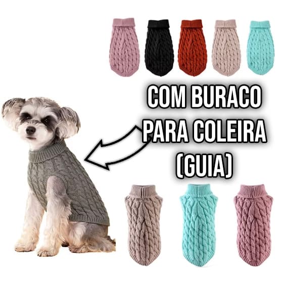 Roupa de Cachorro Gato Frio Inverno Buraco para Coleira Pequenos Medios Grande Porte