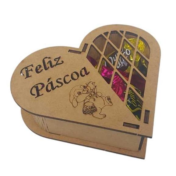 10 Caixas Coração Feliz Páscoa Lembrancinha MDF Madeira