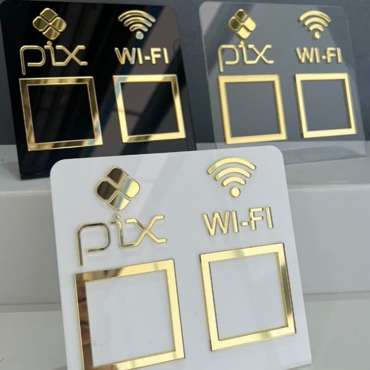 Placa Pix Wifi QrCode em Acrílico Display Duplo Mesa Balcão