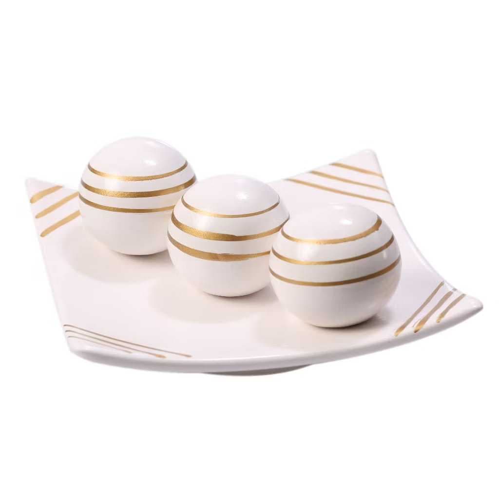 centro de mesa prato decorativo kit 3 esferas enfeite cerâmica rack salas vasos decoração de estante