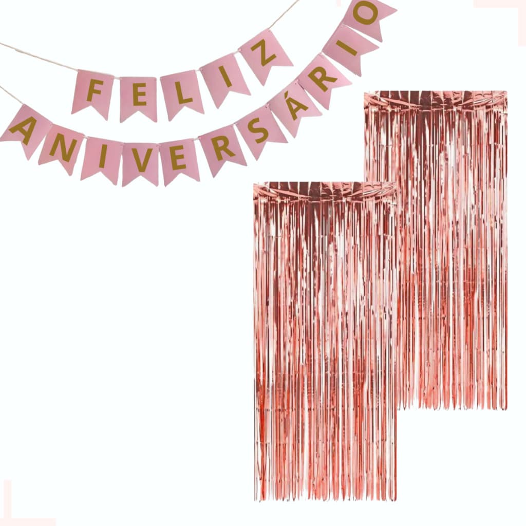 Faixa de Aniversário + 2 Cortinas, Festa, Bandeira Feliz Aniversário