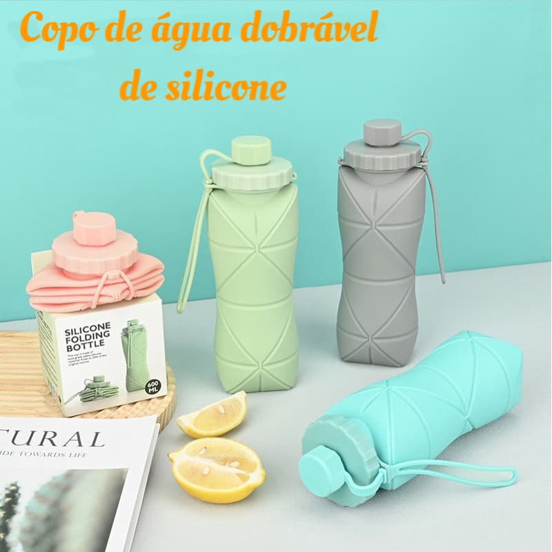 Garrafa de Água Dobrável de Silicone 600ml Mini Exterior Esportes
