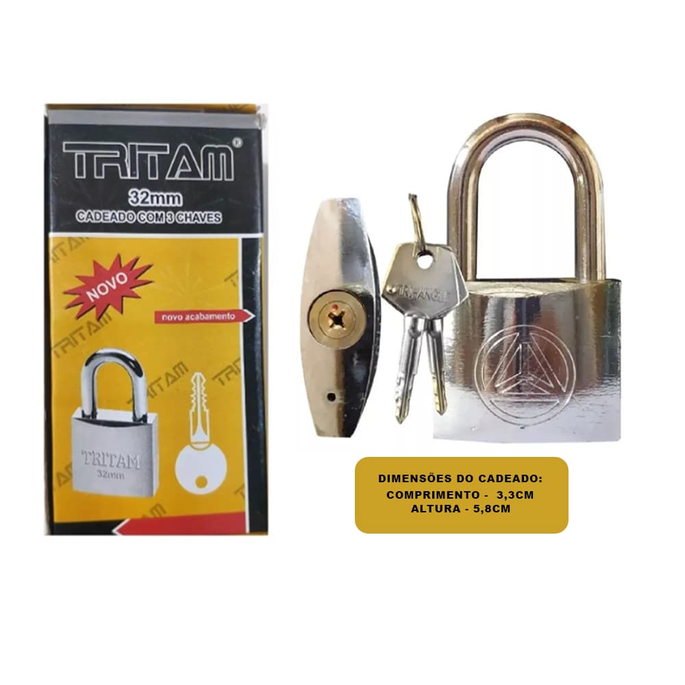 Cadeado Chave Tetra 32mm Armario Corrente Bolsa Gaveta