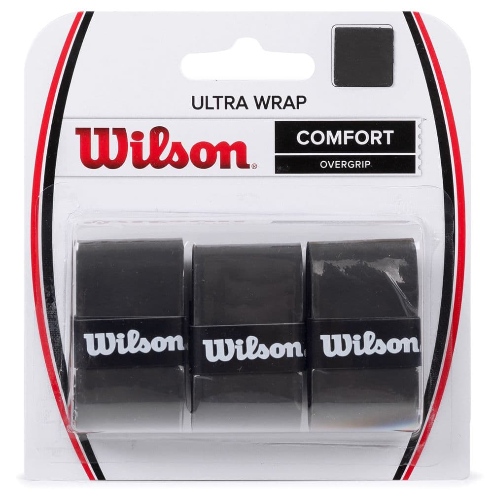 Overgrip Wilson Ultra Wrap Preto Cartela 3un - Over Grip Para Raquetes de Tênis, Beach Tennis, Padel