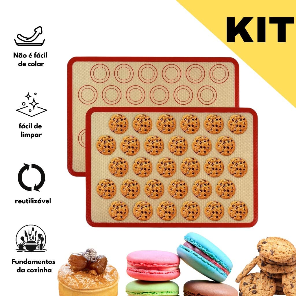 KIT Tapete De Silicone E Fibra De Vidro Culinário 42x30cm poder usar no forno casa