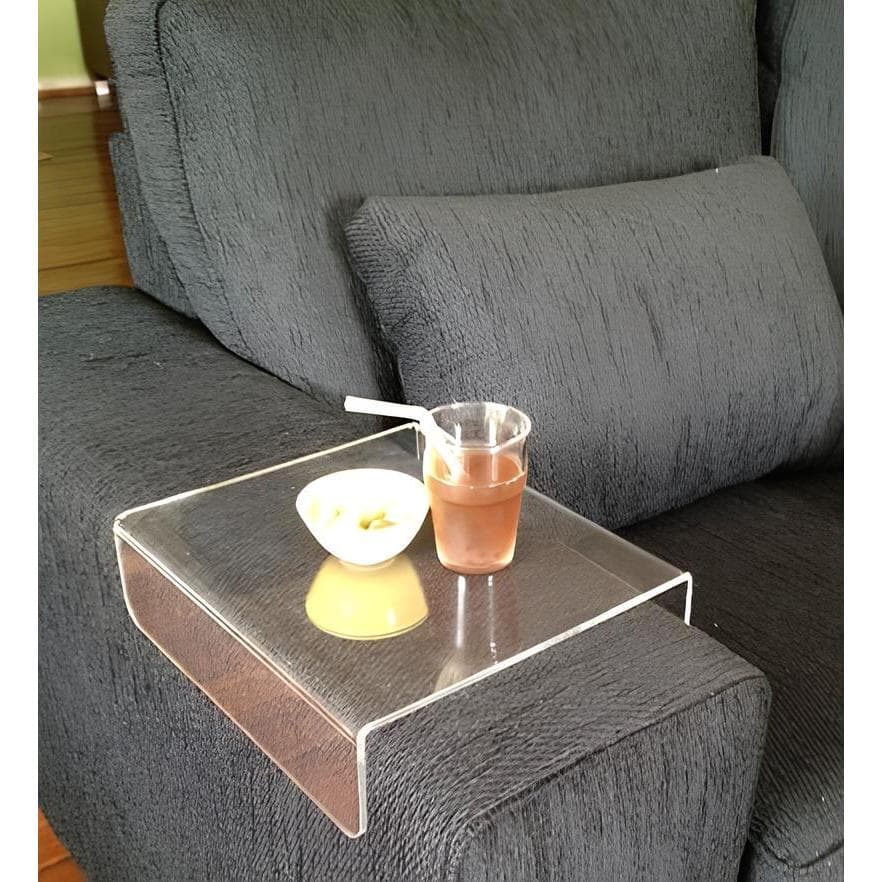 Porta copos sofá braço esteira bandeja acrilico invisível decoração sala