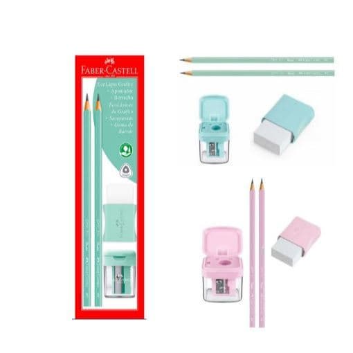 KIT FABER-CASTELL - LÁPIS, BORRACHA E APONTADOR - VERDE PASTEL