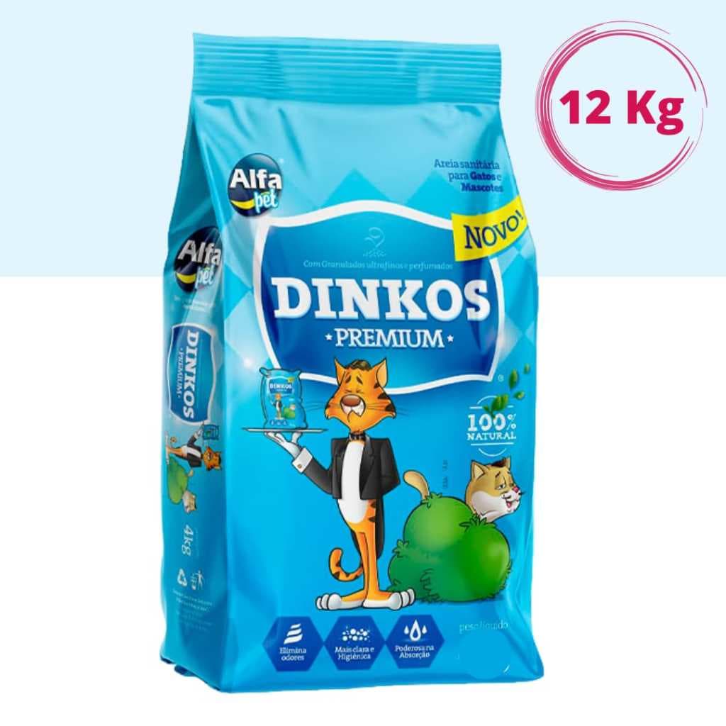 Areia Sanitária Higiênica Para Gatos Anti Odor Dinkos Com Perfume Pacote de 12kg
