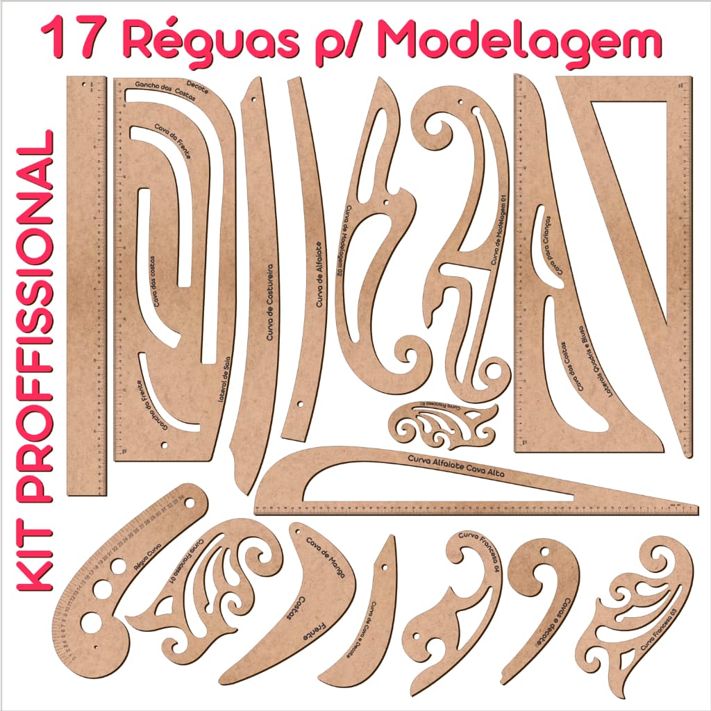 17 Réguas Corte Costura e modelagem esquadros curva francesa PROFISSIONAL