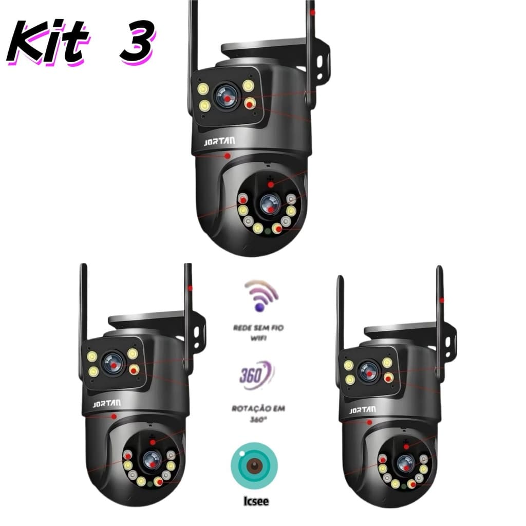 Kit Câmera De Segurança a Prova de água Lente Dupla APP Icsee IP66 Camera IP WiFi 360