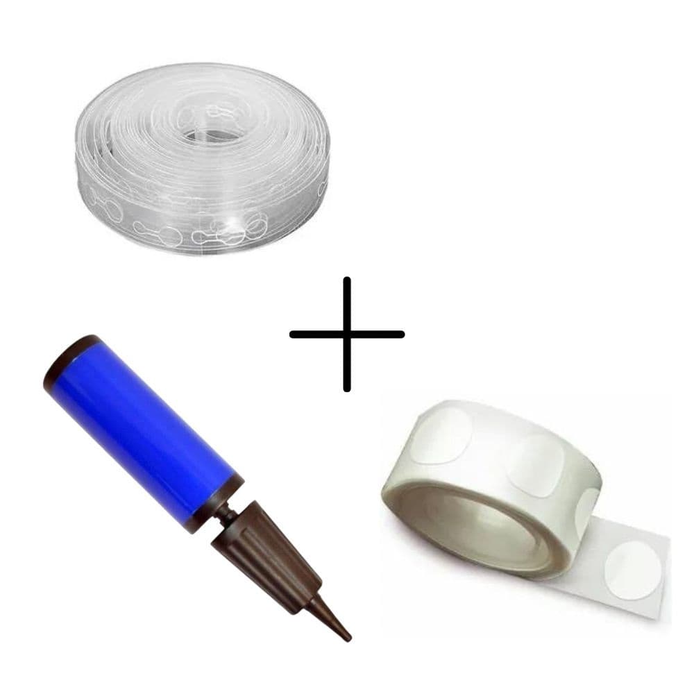 Kit Festa: 1 Fita Arco Bexiga + 1 Fita Cola Balão + 1 Bomba Manual