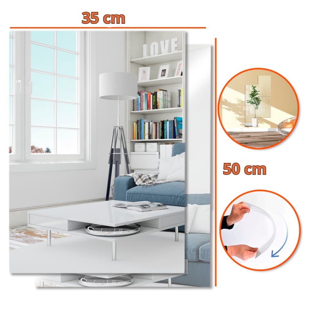 Kit 2 Espelhos Decorativo 50x35cm Retangular Com Adesivo Auto Colante Acrílico Promoção Top