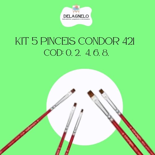 Kit 5x Pincel Condor 421 Chato Orelha De Boi Ref.0,2,4,6,8