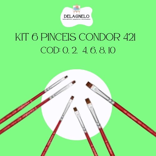 kit 6x Pincel Condor 421 - Chato Orelha De Boi Ref.0,2,4,6,8,10