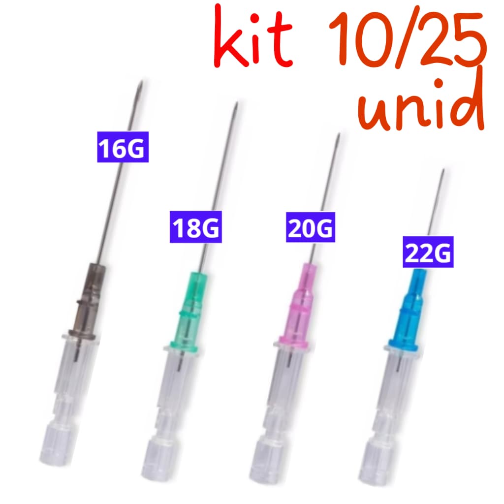 Cateter Simples 16G/18G/20G/22G Kit 10/25 Unid Medix/Glomed/Descarpack - Jelco Body Piercing