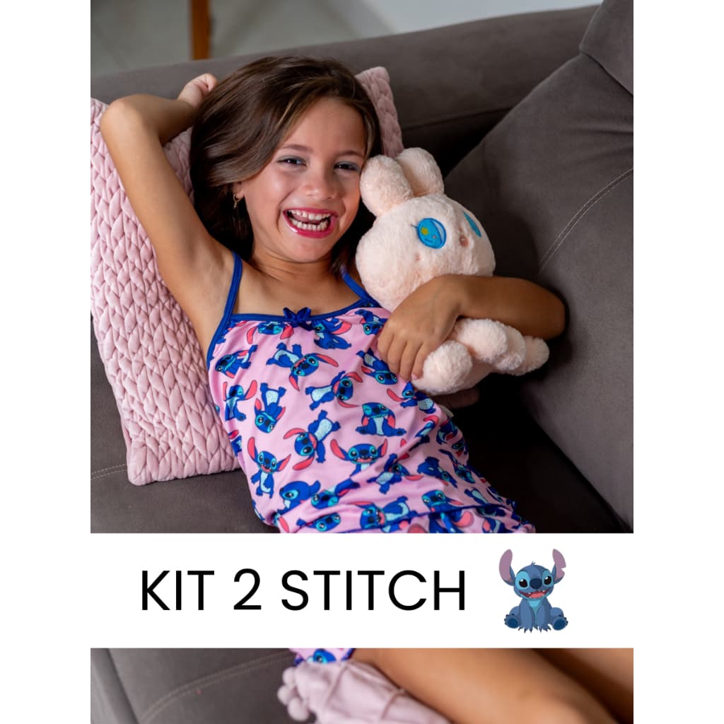 Kit 2 Pijama Infantil Stitch Menina Baby Doll de Microfibra