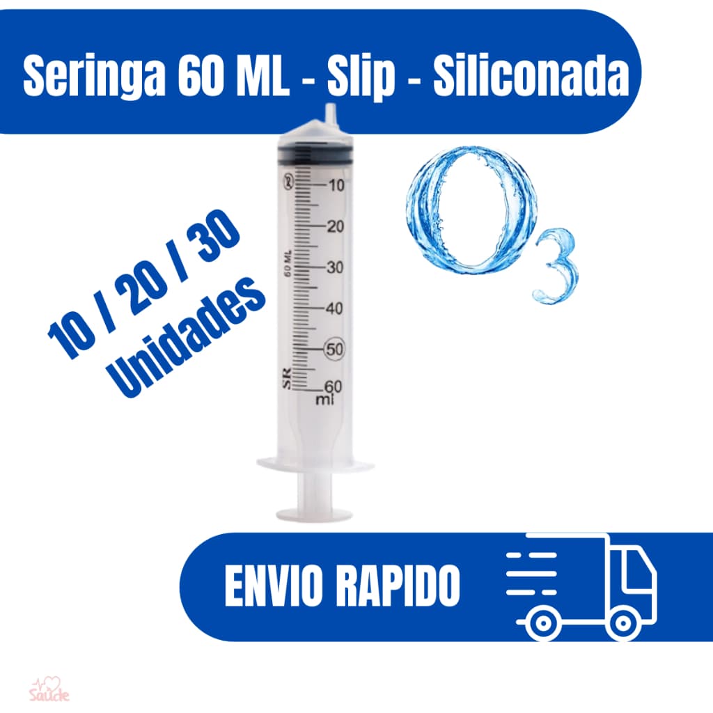 Seringa 60Ml Bico Slip - 10 / 20 / 30 Unidades de Seringas de 60 ML Bico Slip - OzonioTerapia - Sliconada