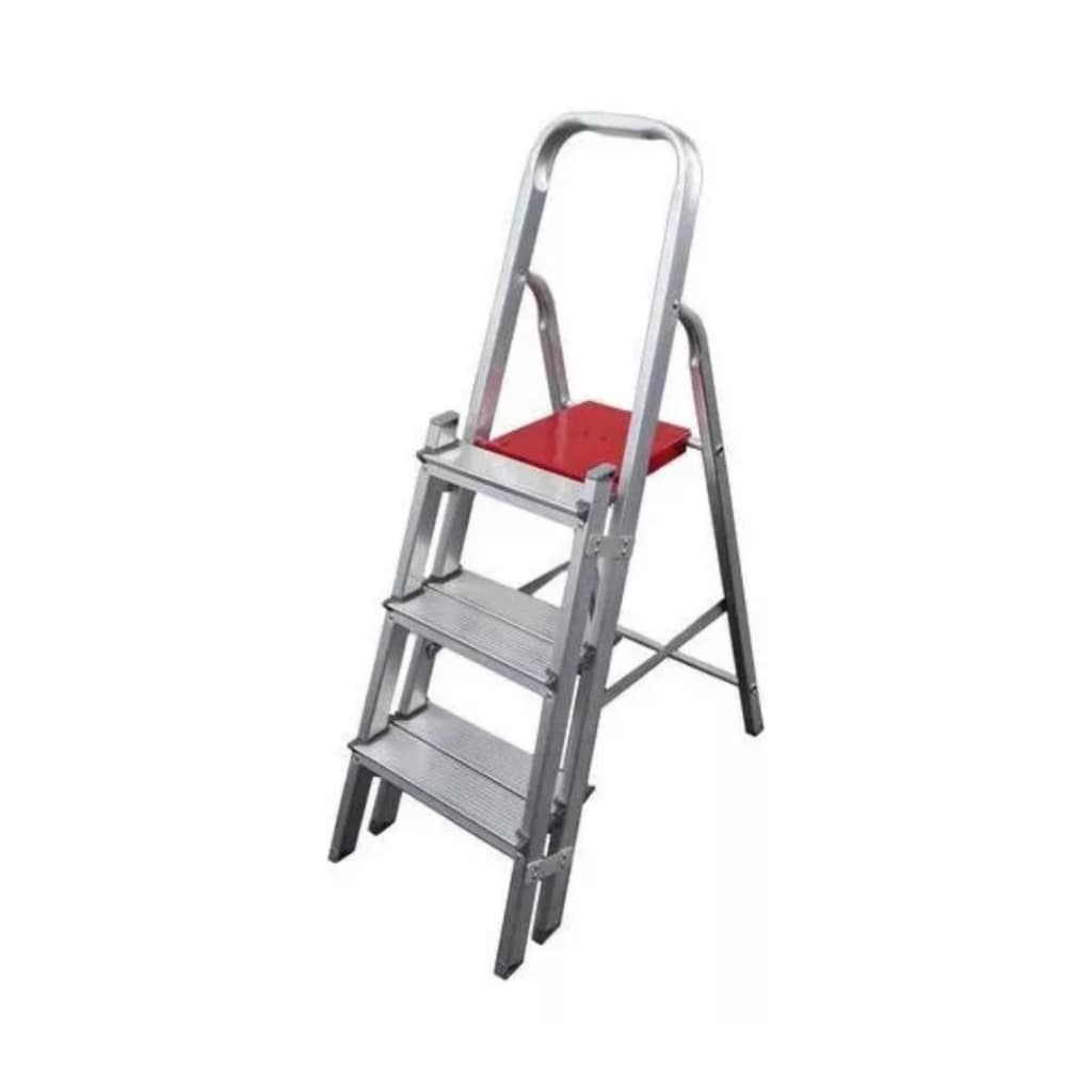 Escada Escadinha Alumínio Dupla 3 Degraus Confortável Dobrável Doméstica Profissional Leve