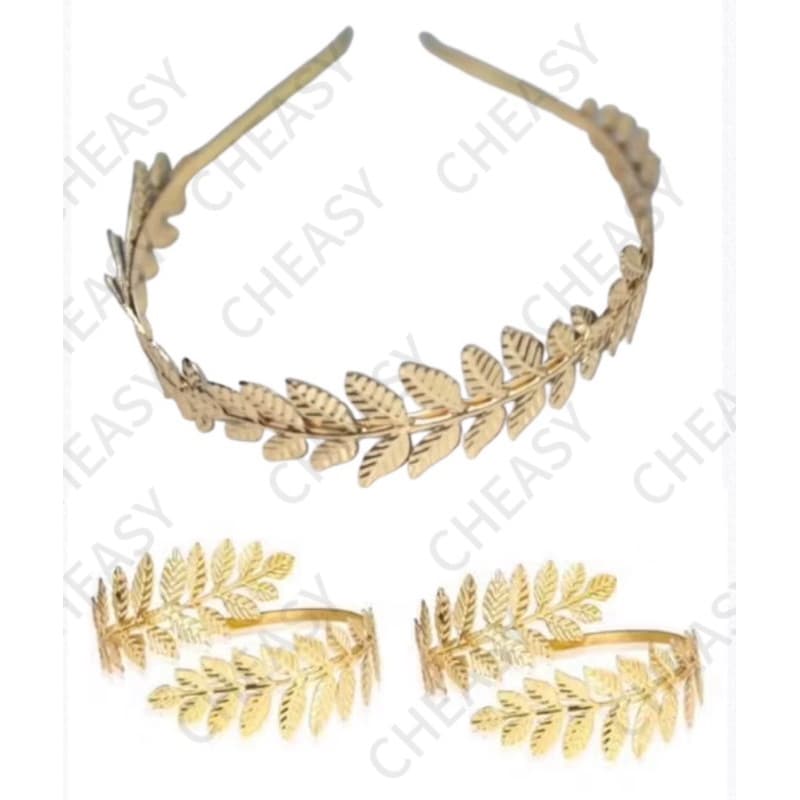 Kit arco Deusa Grega  Folhas Finas e  Bracelete