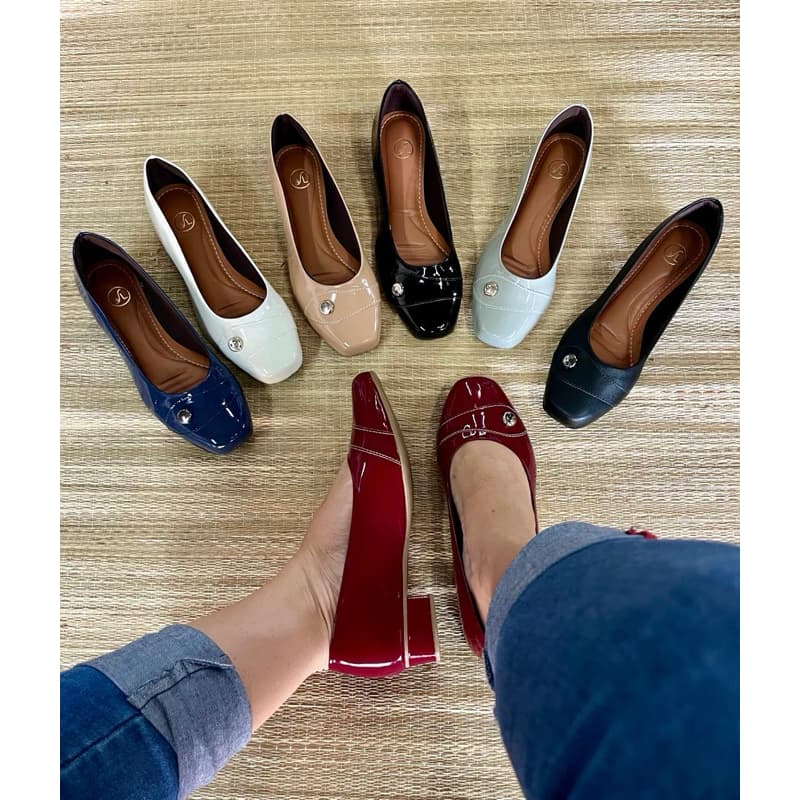 Retrô IELGY estilo Francês com detalhe frente quadrada salto 3 cm confort