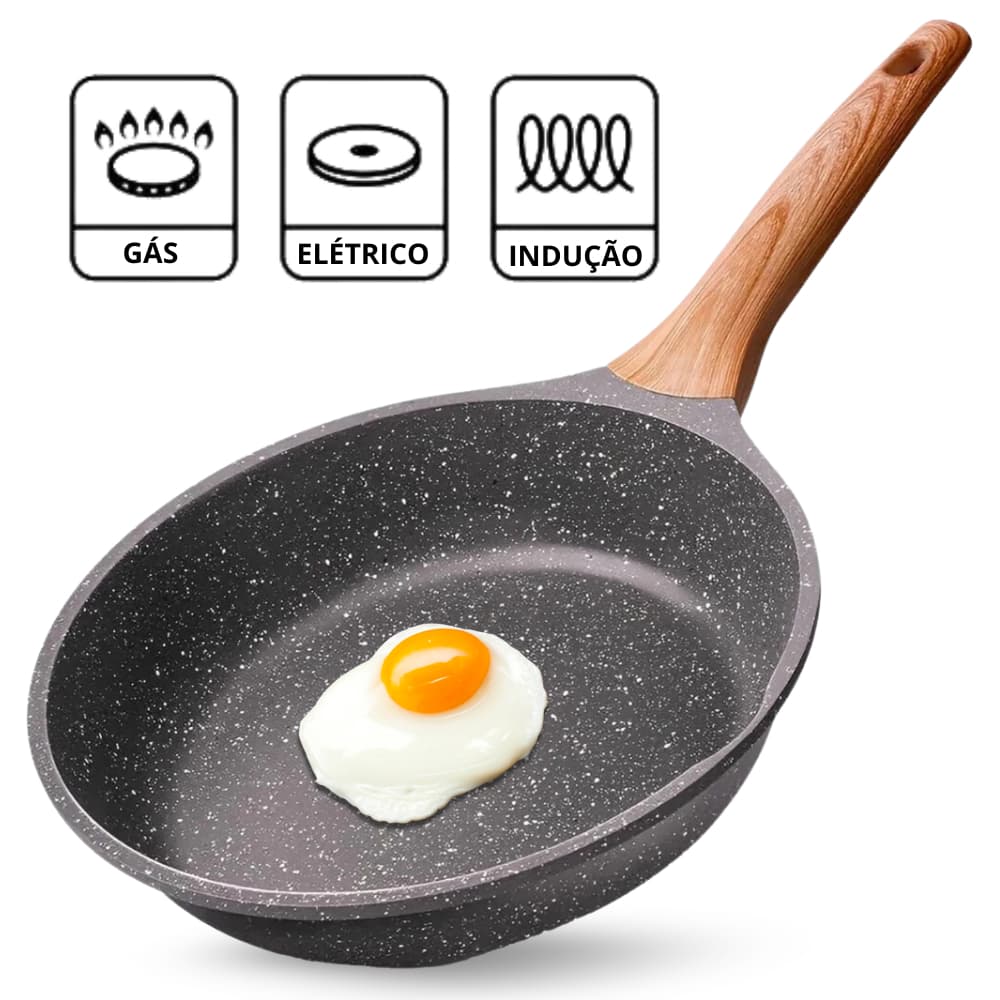 Frigideira Antiaderente Cerâmica Fundo Triplo Premium Indução Cabo Silicone Não Queima Não Usa Óleo