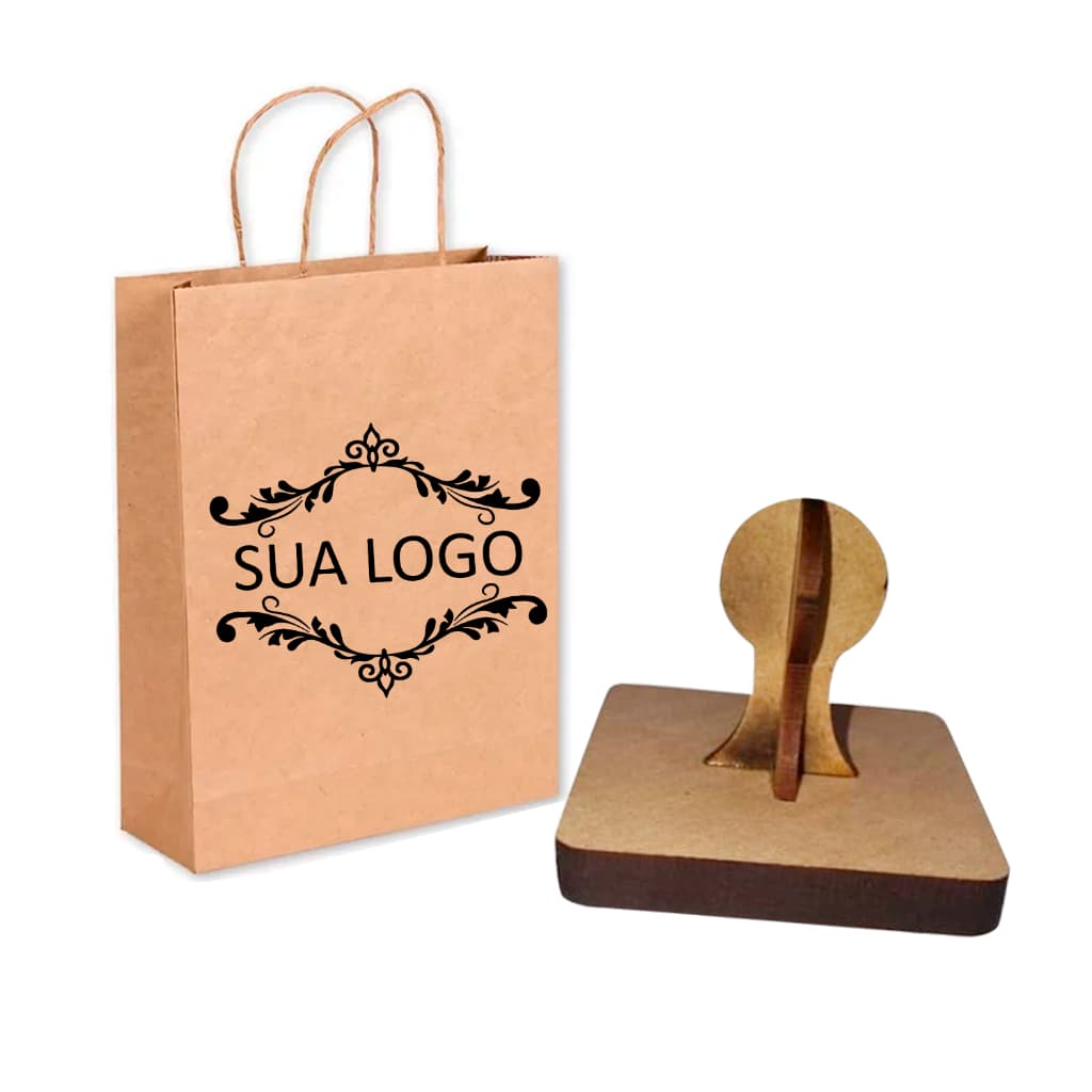 Carimbo personalizado grande 15x9 cm com logo para sacolas e saco kraft sacolas e caixas