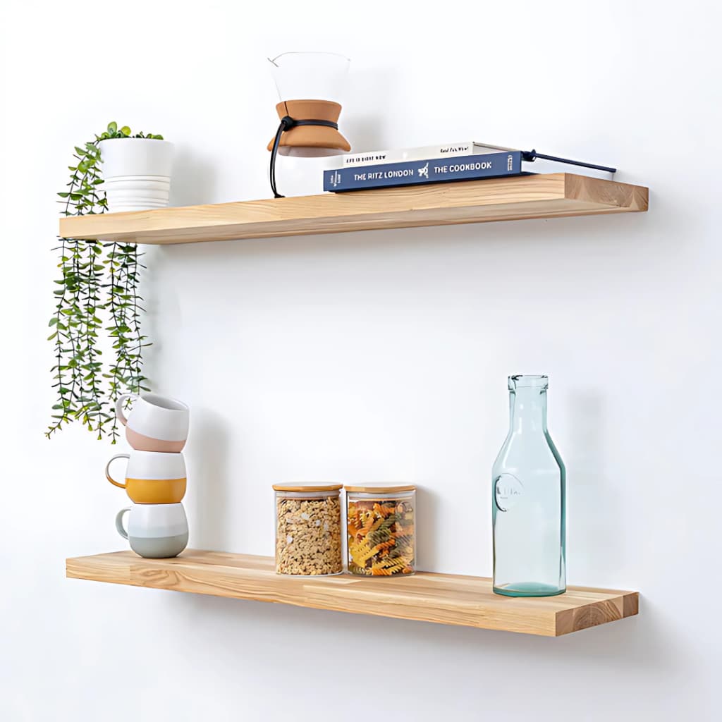Kit 2 Prateleiras Com Suporte Invisível Madeira Maciça