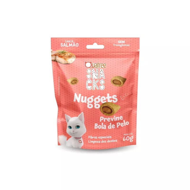 Petisco Snack Quatree Gato Nuggets Salmão Bola de Pelo 60 gr