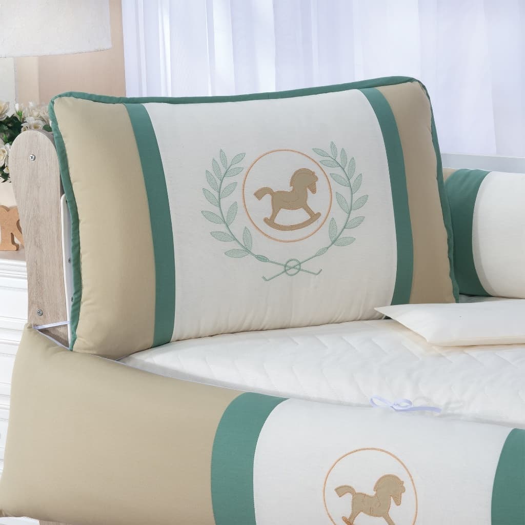 Kit Berço Americano Horse 100% Algodão Bordado 10 Peças Clássico Enxoval De Bebê