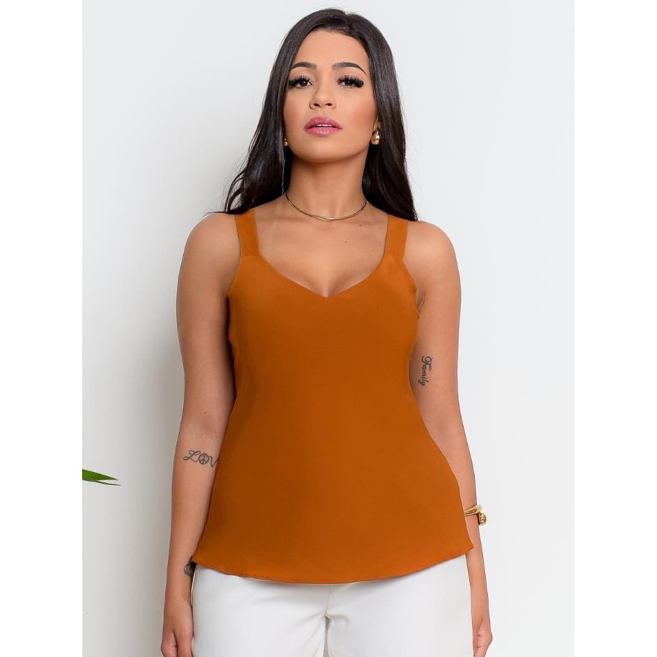 Regata blusa social Alça Grossa Crepinho Moda Verão Poliéster P ao GG