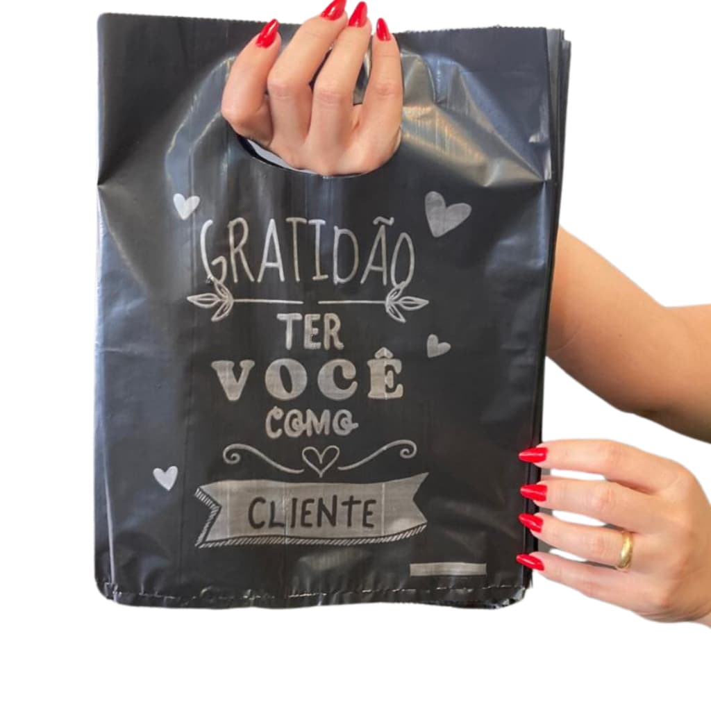 Sacolinha Gratidão Ter Vocês como Cliente 20x30, 30x40 e 40x40 Sacola Plástica Boca de Palhaço Estampada Para Lojas