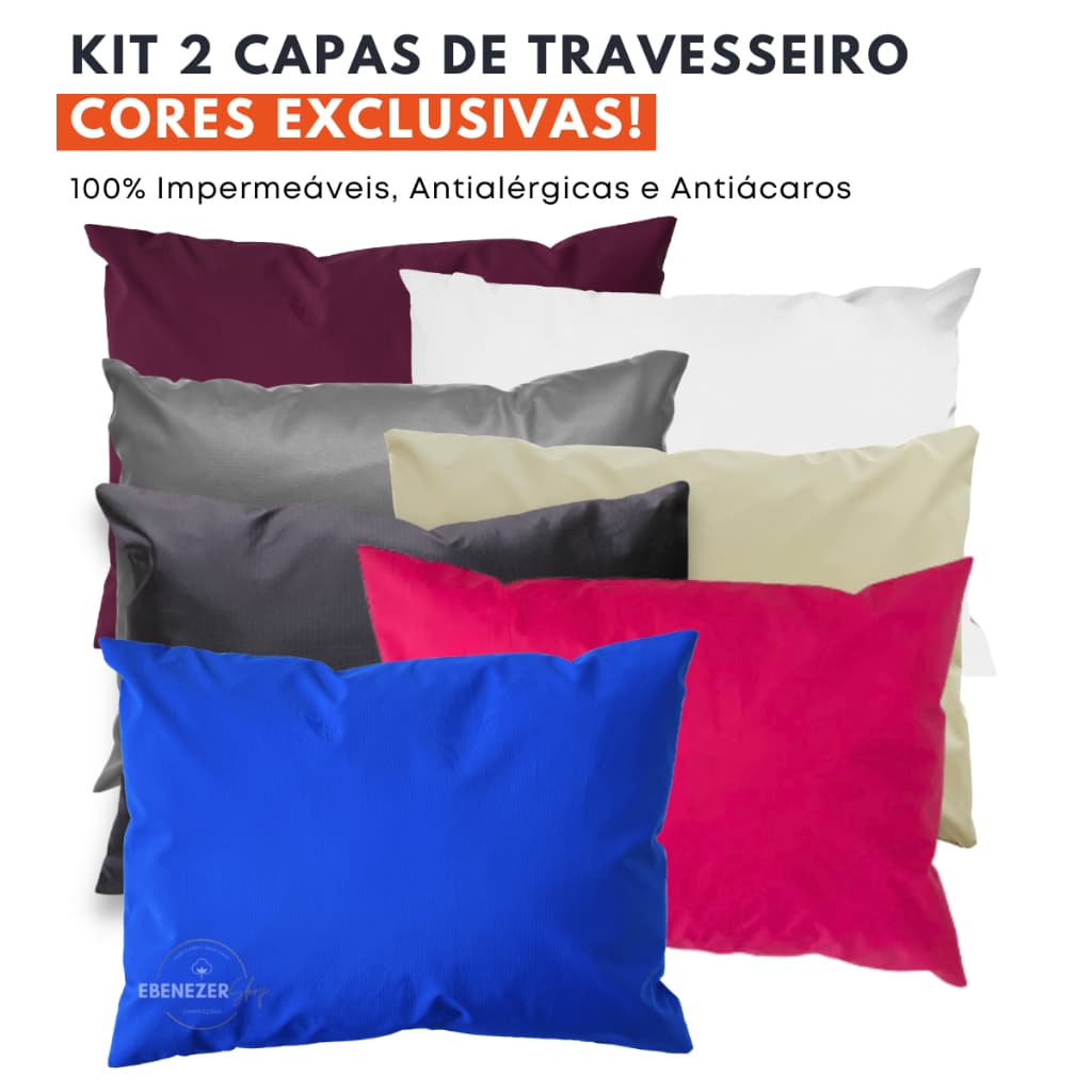 Kit 2 Capa Protetora de Travesseiro Impermeável Fronha Anti-ácaro, Antialérgico Antimofo Silenciosa