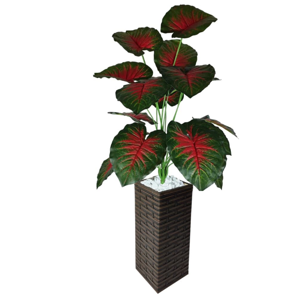 Planta Artificial Caladium+ Vaso Vime Grande Decoração Sala Escritório