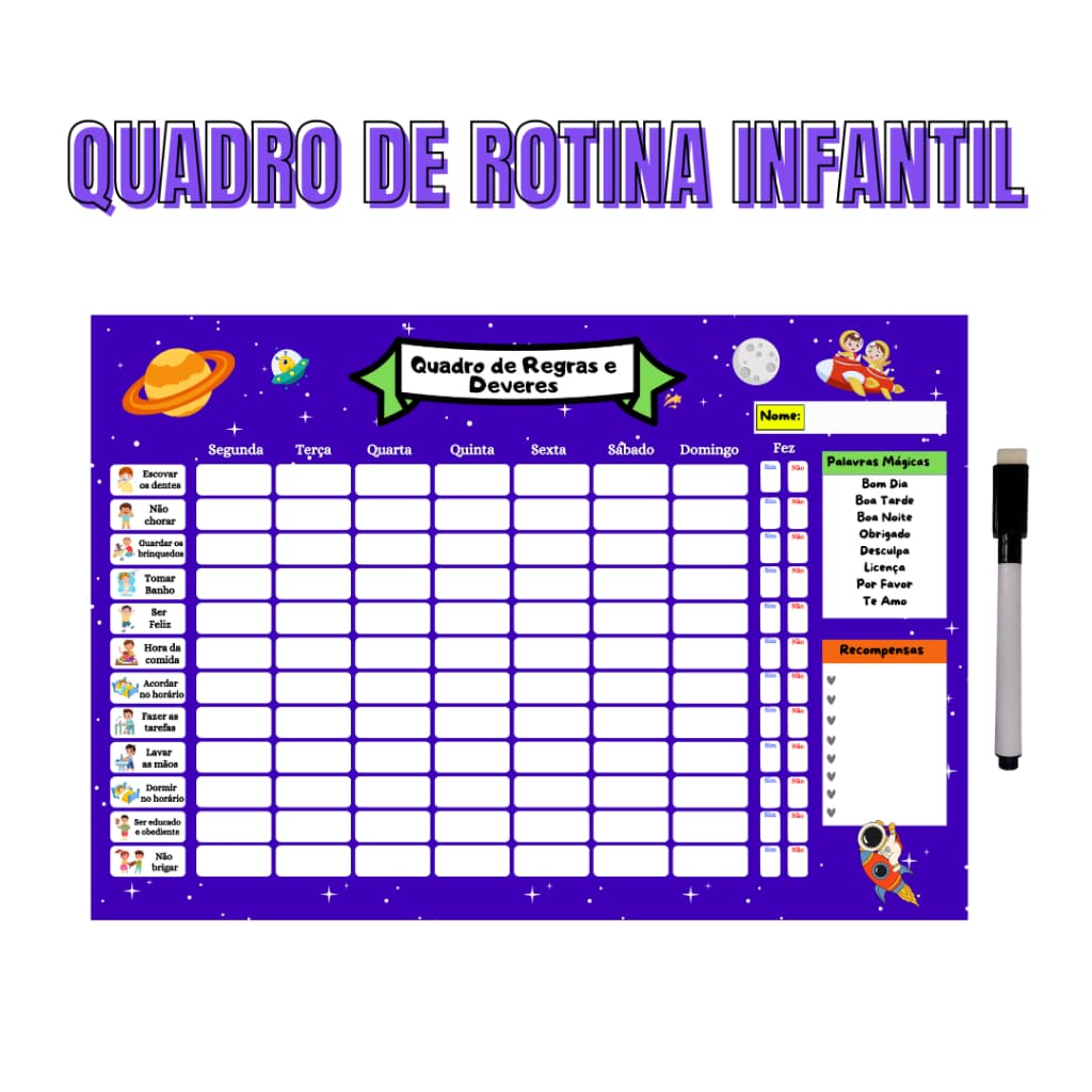 Quadro de Organização e Recompensa - Quadro De Rotina Infantil De Parede Atividade Para Incentivo