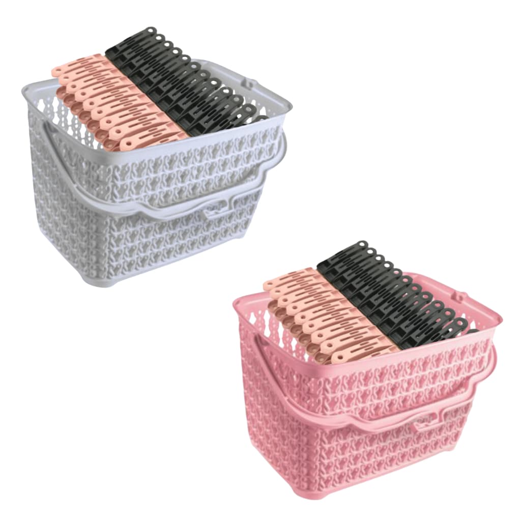 Kit Cesto + 60 Prendedores Roupas Plástico Reforçado Cesto Multiuso com Alça