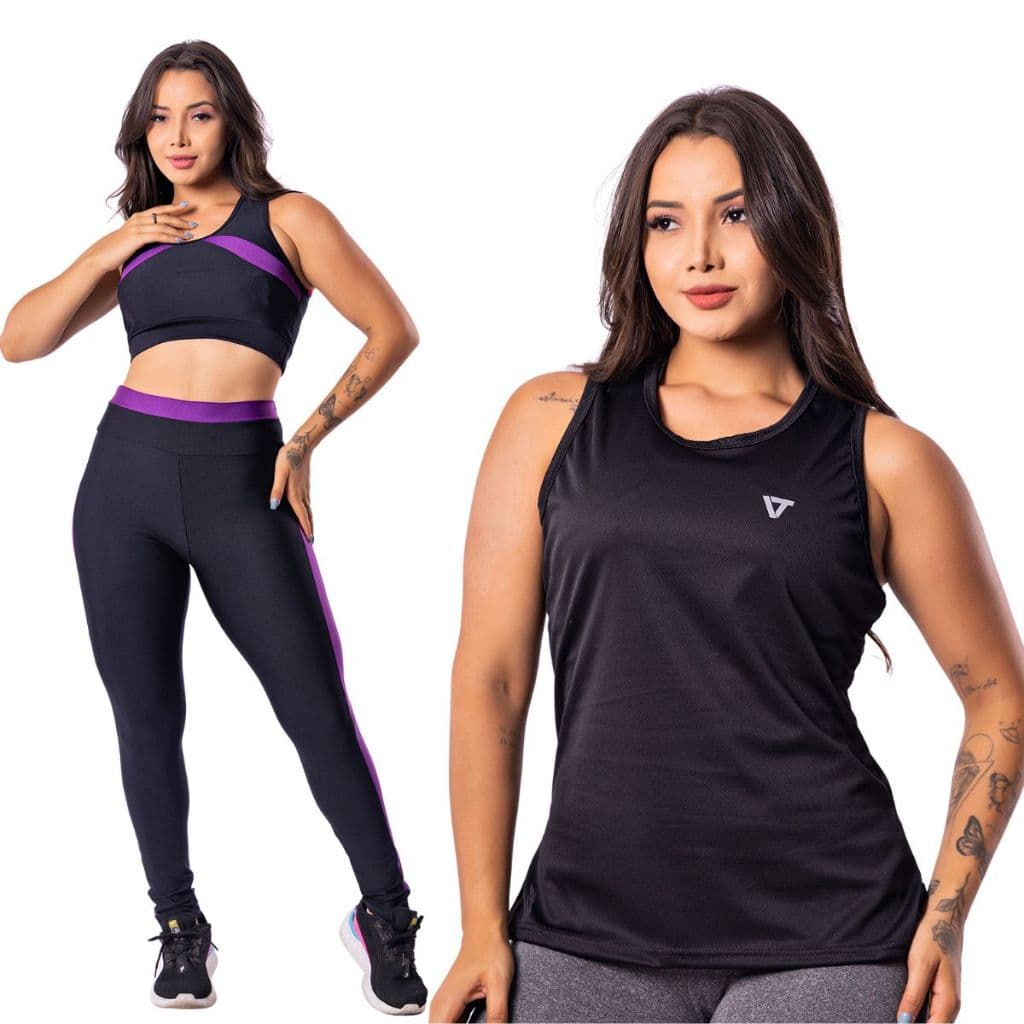 Kit Conjunto Fitness Feminino Roupa Academia Legging + Camisa Regata