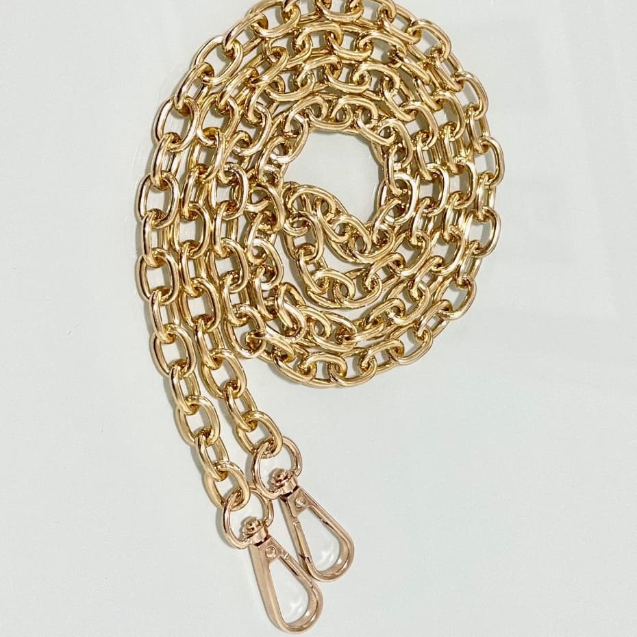 Alça de Bolsa Ombro Ou Transversal Corrente Dourada Com Mosquetão 1.20 Mts - Luxo