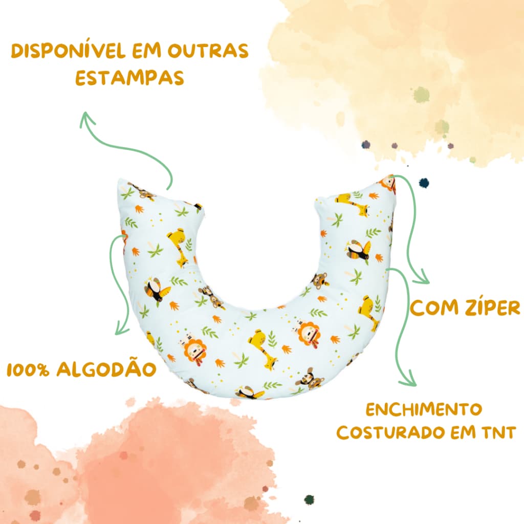 Almofada De Amamentação Para Amamentar Com Zíper Refil e Capa Removível Macia 100% Algodão
