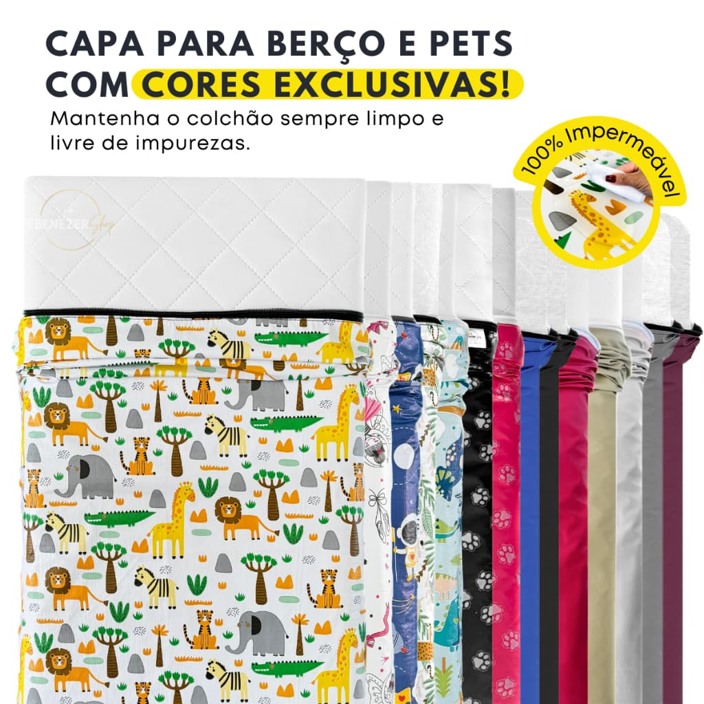 Capa de Colchão Impermeável Berço e Mini Cama Protetor Antialérgico Segura Xixi Todas as Medidas