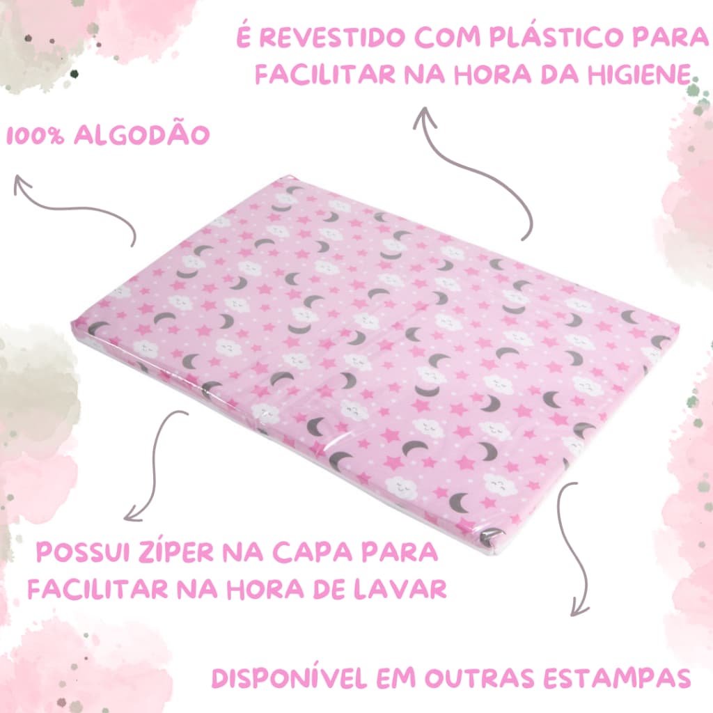 Trocador de Fraldas Anatômico Cômoda Para Bebê Com Capa Impermeável 100% Algodão
