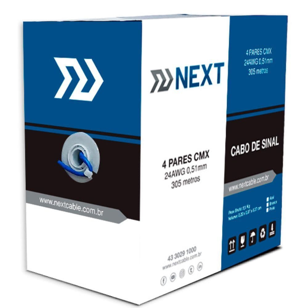 Cabo de Rede CFTV Azul 24 AWG 305m 30% Cobre Next